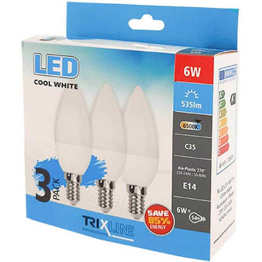 LED Žárovky 6W E14 C35 6500K sada 3 kusy Trixline