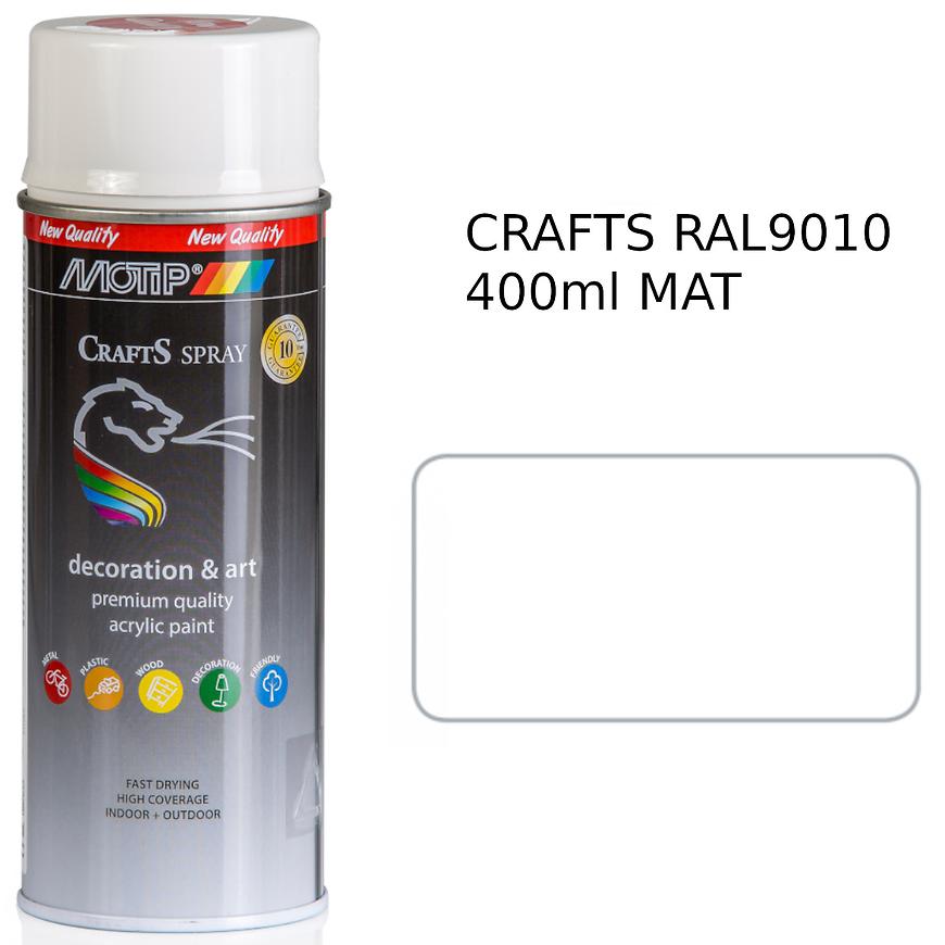 Sprej Crafts bílá mat RAL9010 400ml Motip