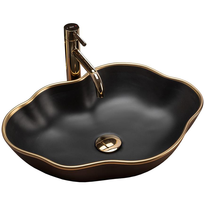 Umyvadlo na desku Pearl Black Matt/Gold Edge REA