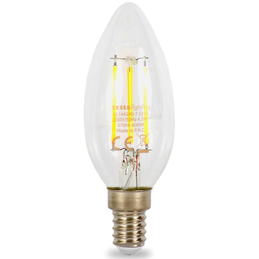 LED žárovka candle svíčka 4.2W E14 4000K 570LM TESLA LIGHTING