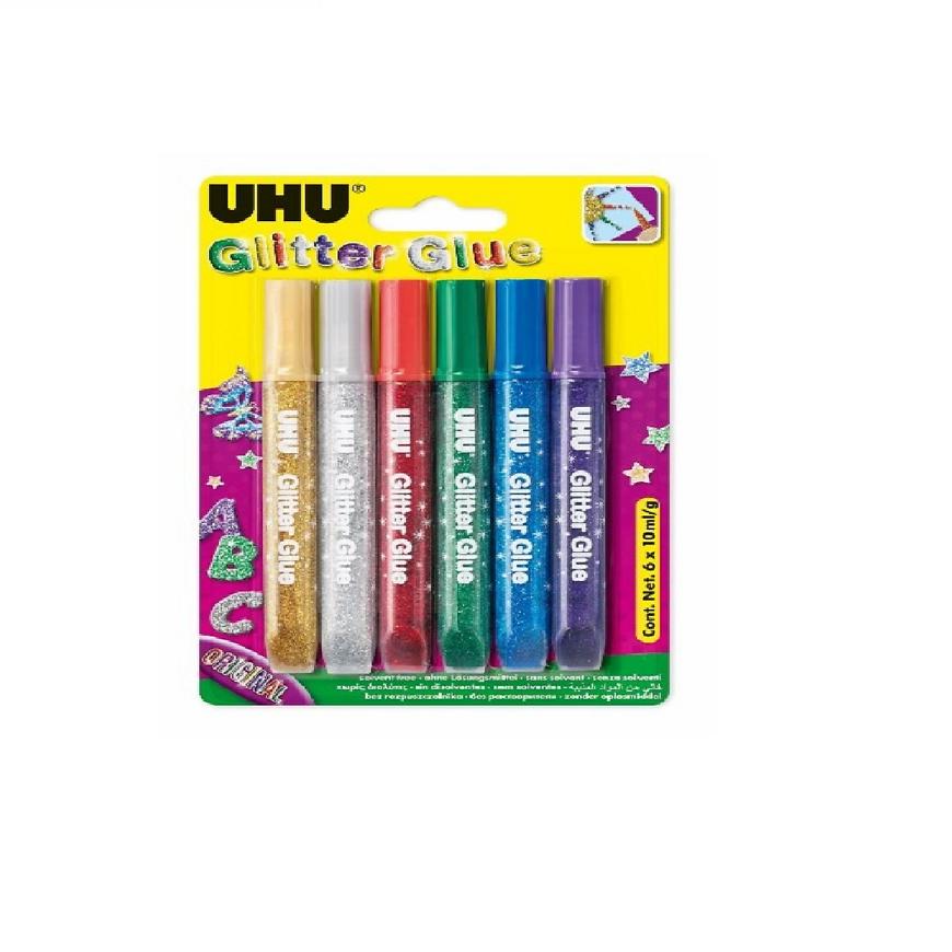 UHU Glitter Glue Original 6 x 10 ml Sada gelových lepidel pro kreativní práci